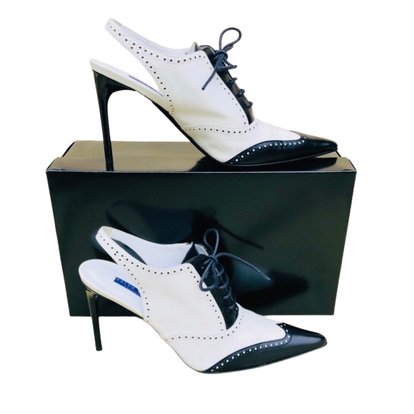 Ralph Lauren Purple Label Shoes - Ralph Lauren shoes, black and white wing tip high heel sling back sz 8